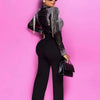 Women Jumpsuit Solid High Collar Hot Drill Mesh Shoulder Cotton Long Sleeves Long Straight Jumpsuit Sexy Party Outfits