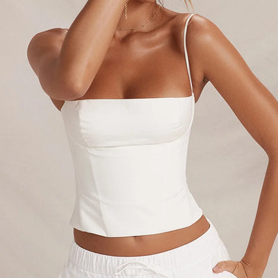 Rückenfreies Sommer-Bustier-Crop-Top mit Reißverschluss, elegantes Vintage Skinny Korsett-Tanktop, Y2K-Damen-Tanktop mit Spaghettiträgern, Clubwear