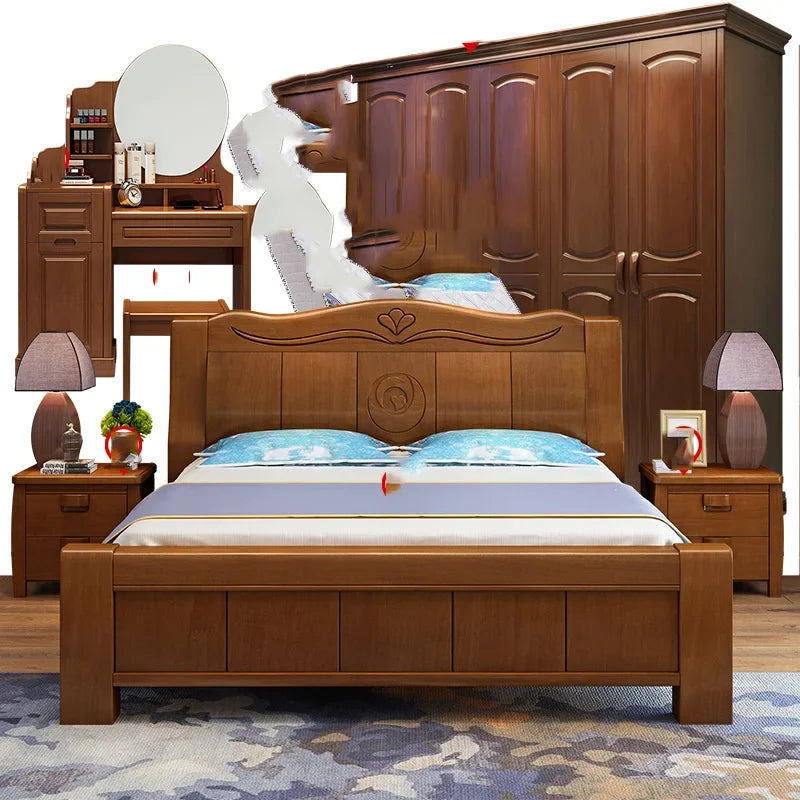 Europäisches Luxus-Schlafzimmer-Set, weich, modern, High-End-Aufbewahrung, Queen-Size-Schlafzimmer-Set, Holz, cool, Apartment, Möbel für Schlafzimmer