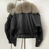 OFTBUY Natural Fox Fur Faux Leather Jacket Female New Autumn Short Top Clothing Women Long Sleeve Fake Leather Real Fur Coat