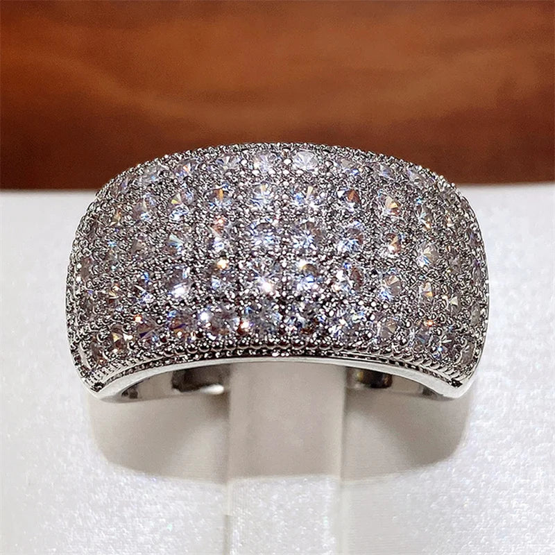 Huitan Micro Paved 5 Lines CZ Ring for Women Bling Bling Fashion Luxury Female Ring Party Engagement Wedding Bands Jewelry Hot