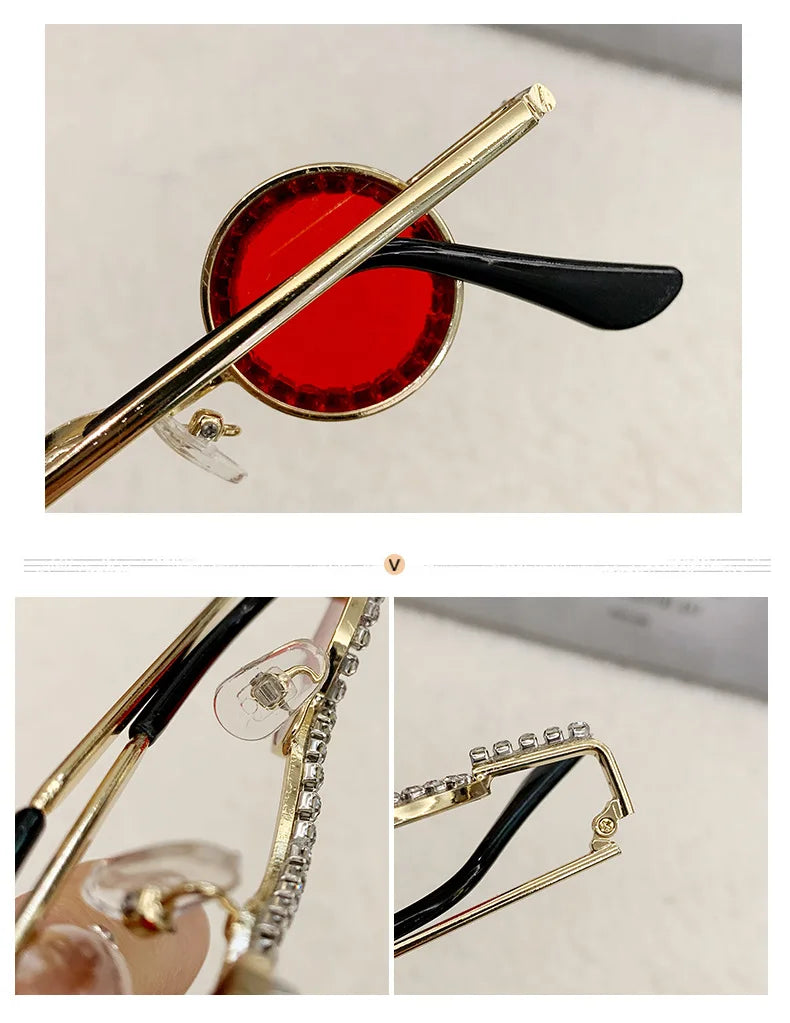 Fashion Diamond Round Sunglasses Women Luxury Rhinestone Shades UV400 Sun Glasses Female Punk Brand Designe Eyewear Men Eyeglass