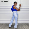 CM.YAYA Damen Rüschen Einärmel Schräger Kragen Tunika Bluse und Hemd Tops 2024 Sommer Streetwear Nachtclub Party Strand Tops
