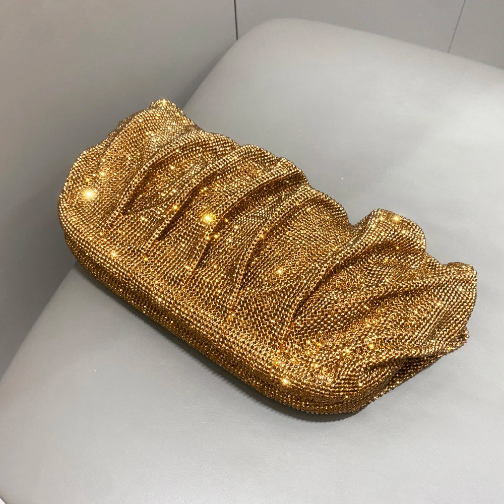 Shiny Rhinestones Handmade Evening Clutch Bags New Folds Purses and Handbags Luxury Designer Wedding Party High Quality