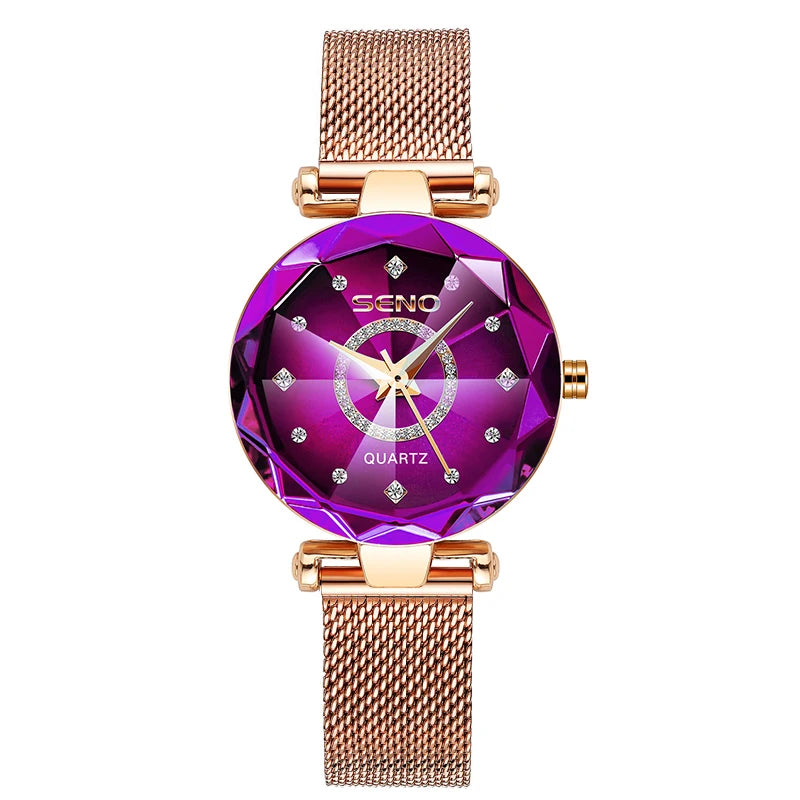 SENO Ocean Star Damen Kristalluhr 2024 Top-Marken Luxus Roségold Damen Armbanduhr für Damen Armbanduhr Relogio Feminino