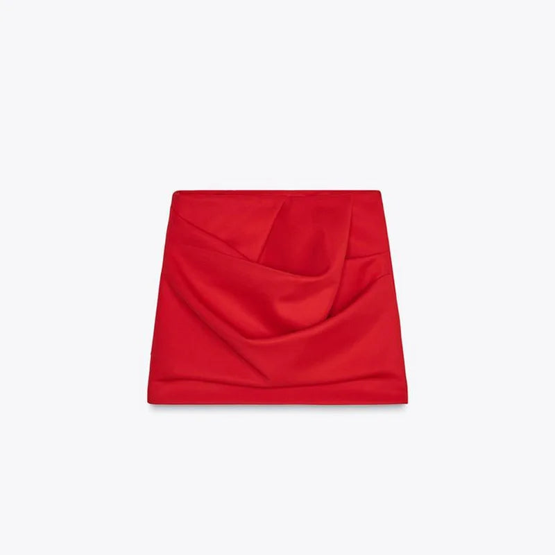 Sexy Pleated Strap Romper Set Women Red Sleeveless Backless U-neck Mini A-line Skirt Female 2025 Fashion Summer Solid Party Suit