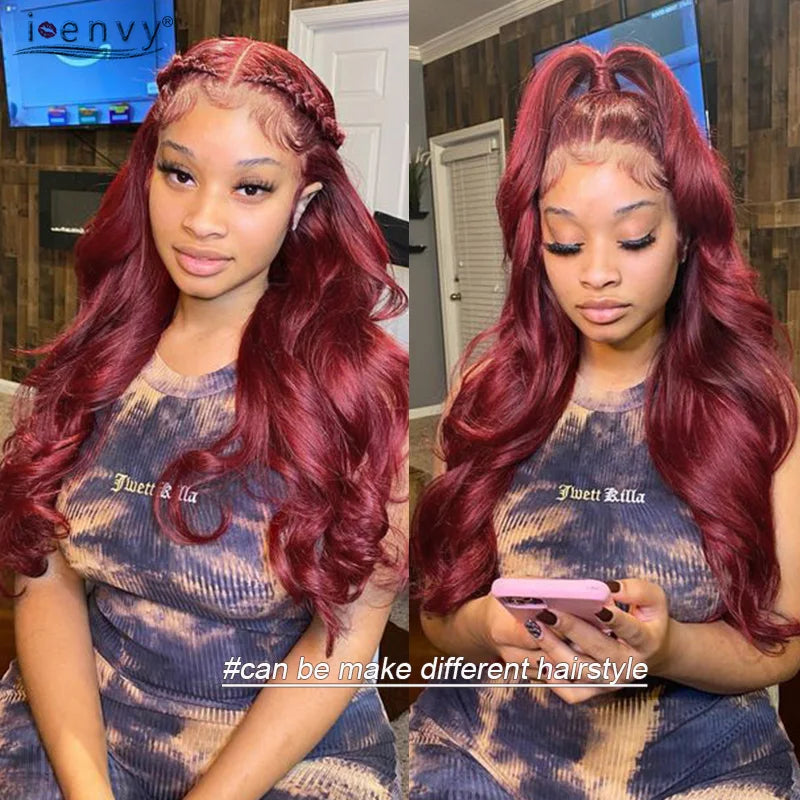 13X4 HD Transparente Lace Front Perücken Burgunderrote Echthaarperücken Vorgezupft 30 Zoll Body Wave Lace Front Perücken für Frauen Gelockt