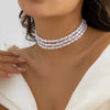 Multi-Layer White Imitation Pearl Necklace Bead  Chain Punk Ladies Wedding Short Clavicle Necklac Girl Charm Banquet Jewelry