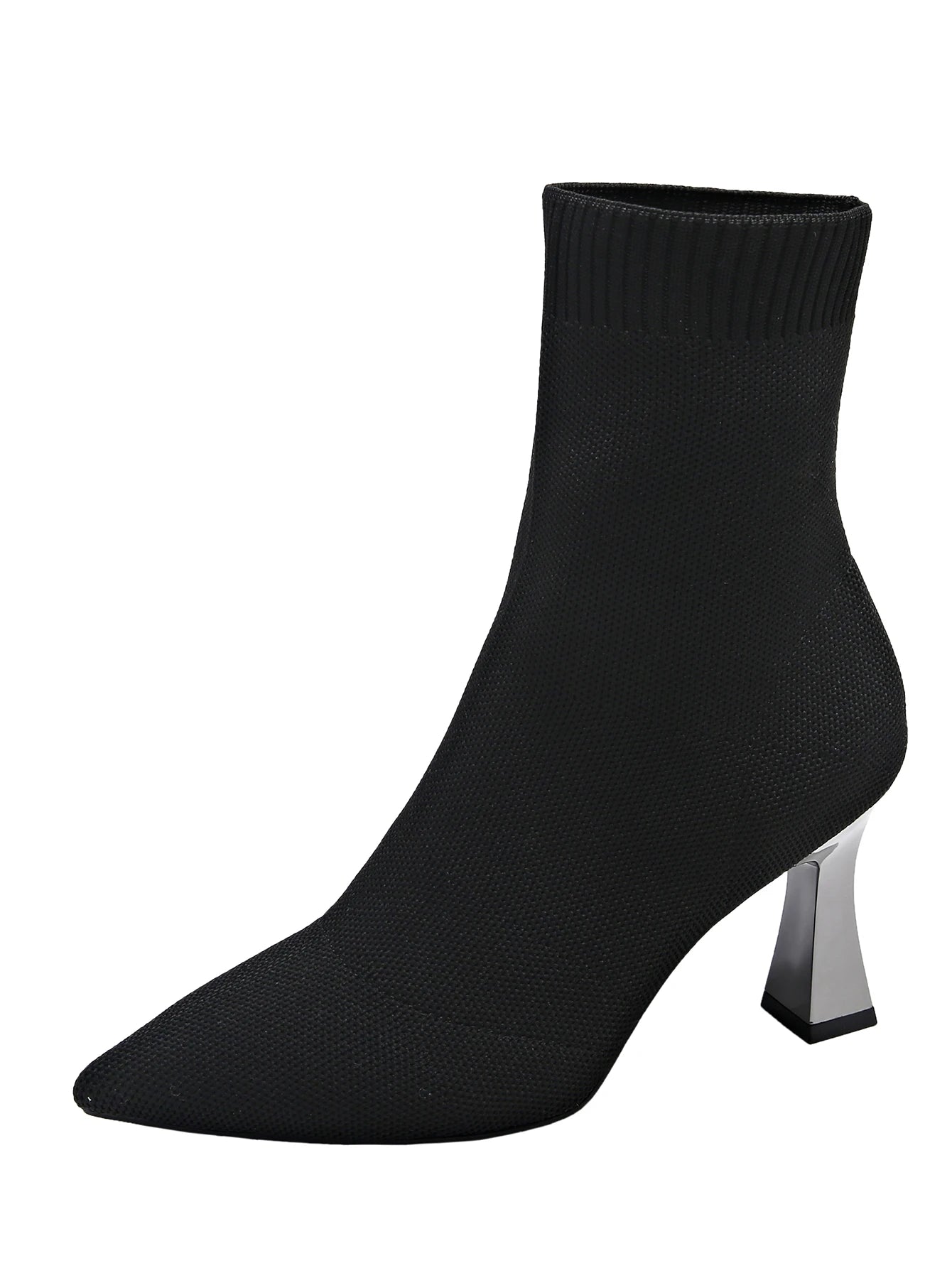 Damen Stricken Sexy High Heels Schuhe Spitz zulaufend Trend Chelsea Boots Designer Winter 2024 Neue Stiefeletten Dünne Mujer Sockenstiefel Pumps