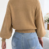 Women's Solid Color Round Neck Lantern Long Sleeve Knitted Sweaters for 2026 Autumn Winter Woman Clothes Yellow Red Khaki Tops