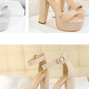Fashion Women Pumps Sandals Summer Platform Belt Buckle Strap PU Square Heel Outdoor Korean Style Black Open Toe Grace 1550-1