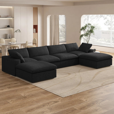 Cloud Modulares Sektionssofa mit 2 Stauraum-Ottomanen 408cm Daunengefüllter Komfort U-förmiges Sofa Minimalistische Breite Tiefe Sitzcouch