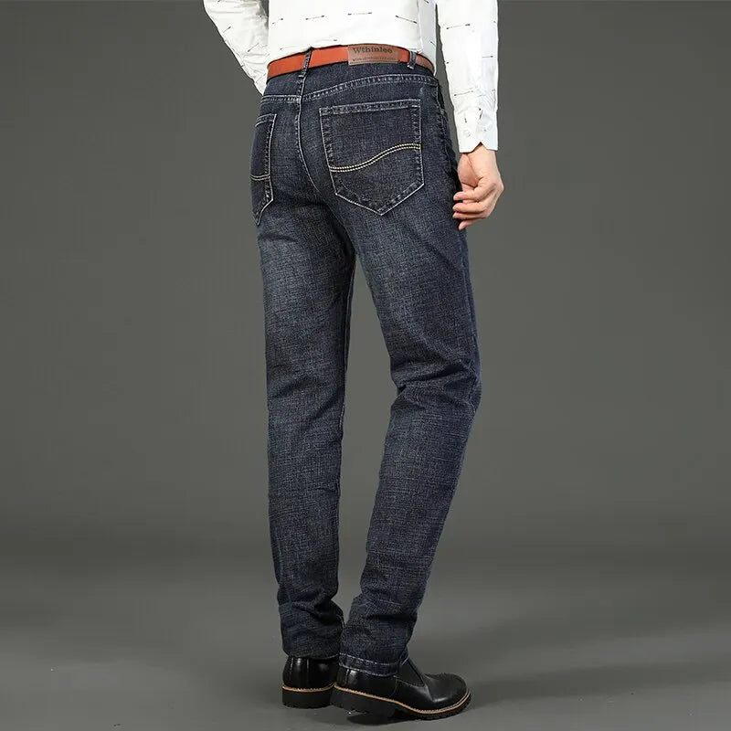 Wthinlee Neue Business Herren Jeans Casual Gerade Stretch Mode Klassische Blau Schwarz Arbeit Denim Hosen Männliche Marke Kleidung