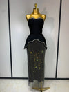 High Quality Black Design Sleeveless Rhinestone Top + Hot diamond Skirt Suit Evening Party Dress Nightclub Luxury Birthday Gown