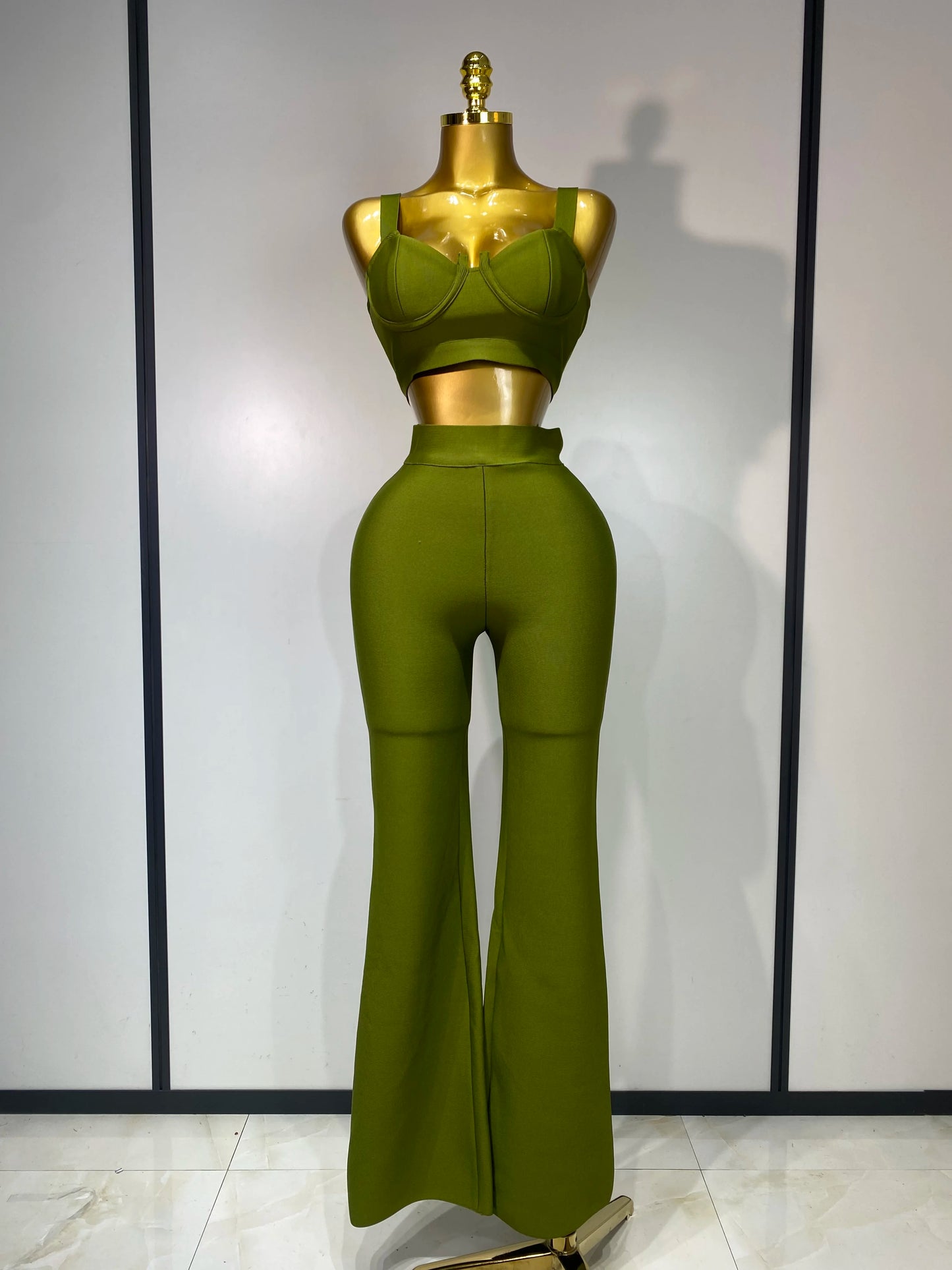 Damen Sexy Bandage Crop Top Hosen-Set Abendparty Club Luxus Geburtstag High Street Mode Elegant Luxus Geburtstags-Outfit