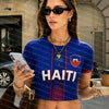 Women Haiti Flag Print Crop Tops T-shirt Short Sleeve Crew Neck Y2K Football T shirt Jersey Casual Streetwear Summer Sports Tees