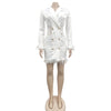 FANAN Elegant Women Double Breasted Tassel Hem and Long Sleeve Notched Collar Lace Waist Patchwork Blazer Dress Vestidos 2022