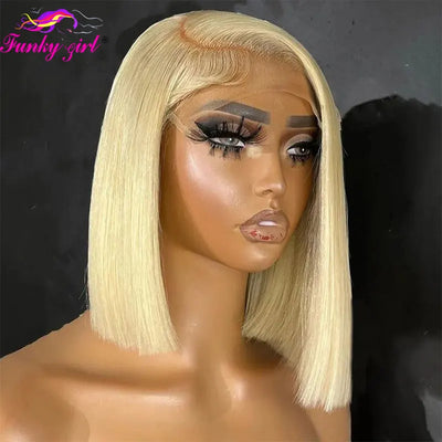 613 Blonde Bob Perücke Echthaar 13x4 Transparente Lace Front Perücken Echthaar Vorgezupft mit Babyhaaren 8-16 Zoll Kurze Bob Perücken