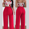 Women Fashion Print Halter V-Neck Short Tank Suit Tops Long Pants Matching Set Summer Casual Female Slim Pants Two Piece Sets