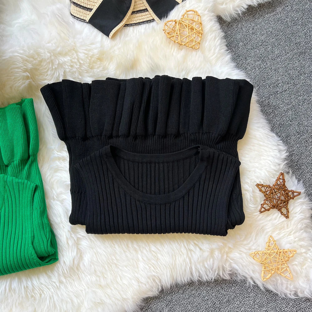 YuooMuoo Chic Fashion Sexy Package Hips Ruffled Mini Dress Women Summer Slim Elastic Knitted Party Dress Streetwear Lady Outfits