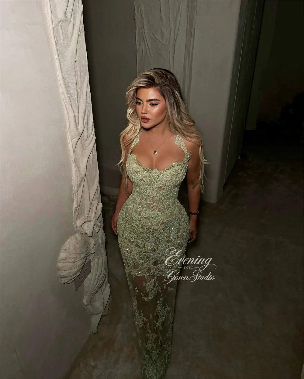 Lace Evening Dresses Woman Elegant Party With Corset Applique Mermaid Birthday Dresses Prom Gowns Halter Neck Customized