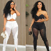 Mode Damen-Set Tunika Crop Top und Schlaghose mit geschlitztem Saum Mesh-Patchwork 2024 Streetwear Zweiteiliges Outfit Trainingsanzug