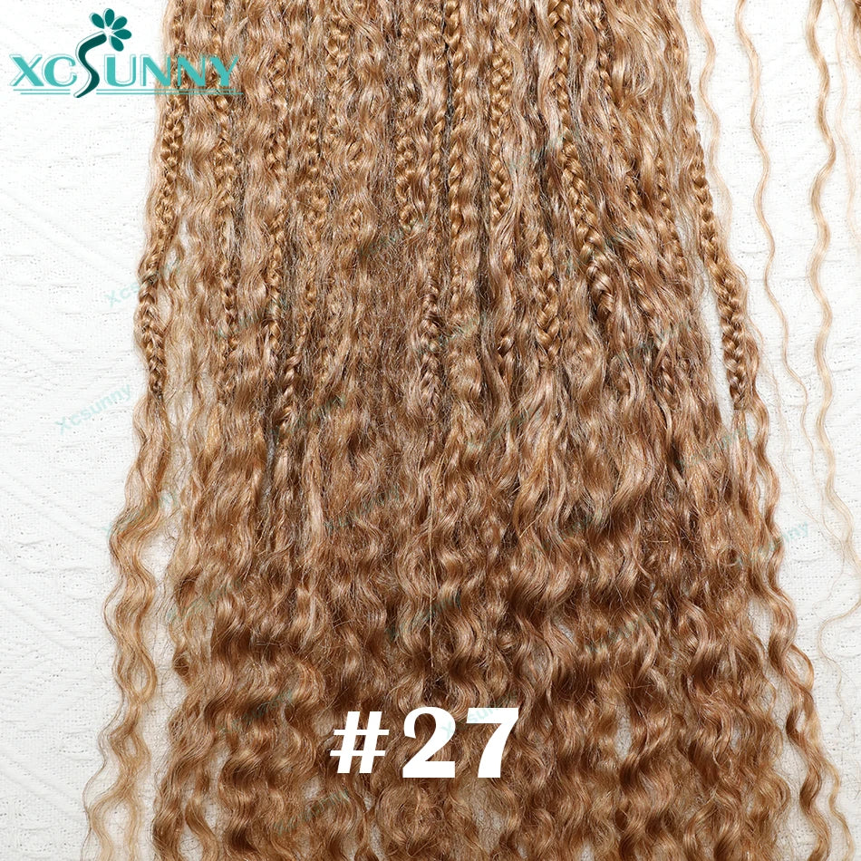 Crochet Braids Echthaar vorgeflochten Boho Box Braid Häkelzöpfe Echthaar vorgeflechtet mit lockigen Enden 100 Strähnen Farbe 30 27