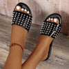 2024 Women Summer New Flat Bottom Rivet Outdoor Beach Large Size Slippers for Leisure, Anti slip Durable Home Sandals