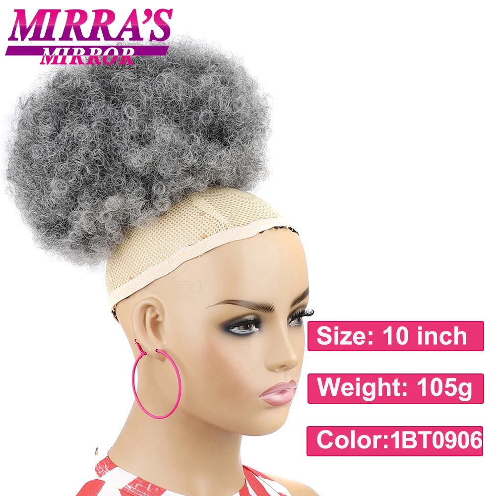 Synthetic Afro Puff Drawstring Ponytail Hair Bun 10 Inch Short Afro Kinkys Curly Afro Bun Extension Hairpieces Large Size