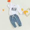 Casual New Baby Boys Long Sleeve Outfits Clothes Fashion Letter Print Sweatshirt Tops Elastic Pants Suit for Baby Fall Clothing