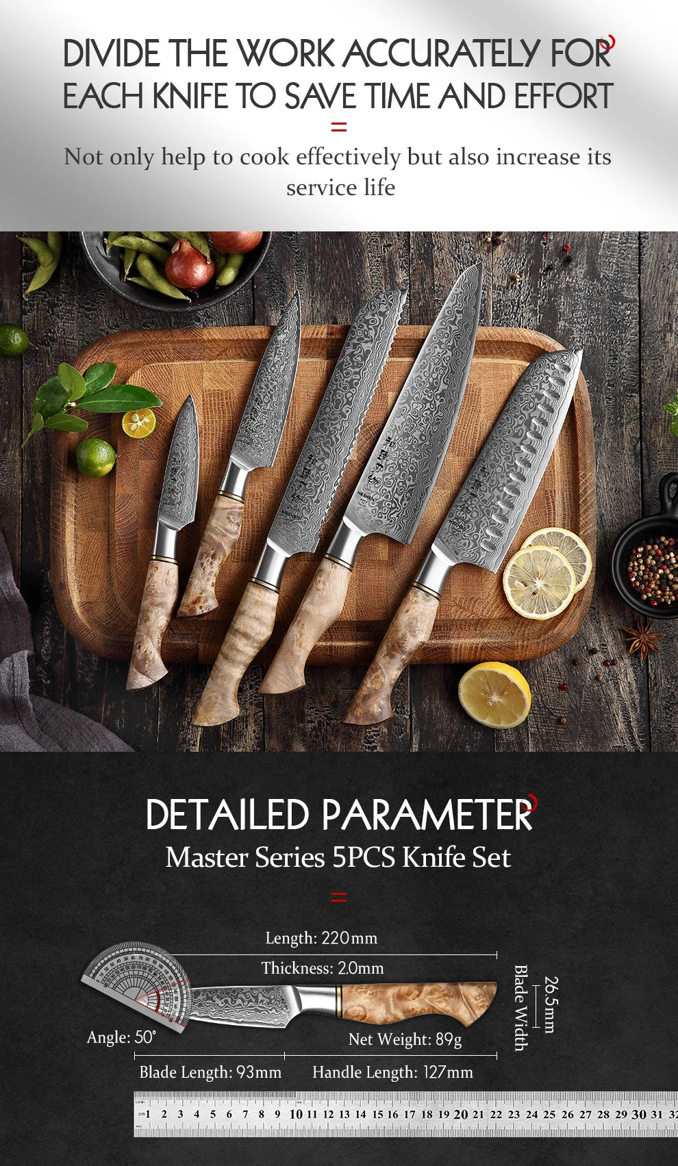 HEZHEN 1-5PC Knife Set Professional Damascus Steel  Chef Santoku Bread Utility Paring Cook Knife For Meat Sharp Kitchen Knife