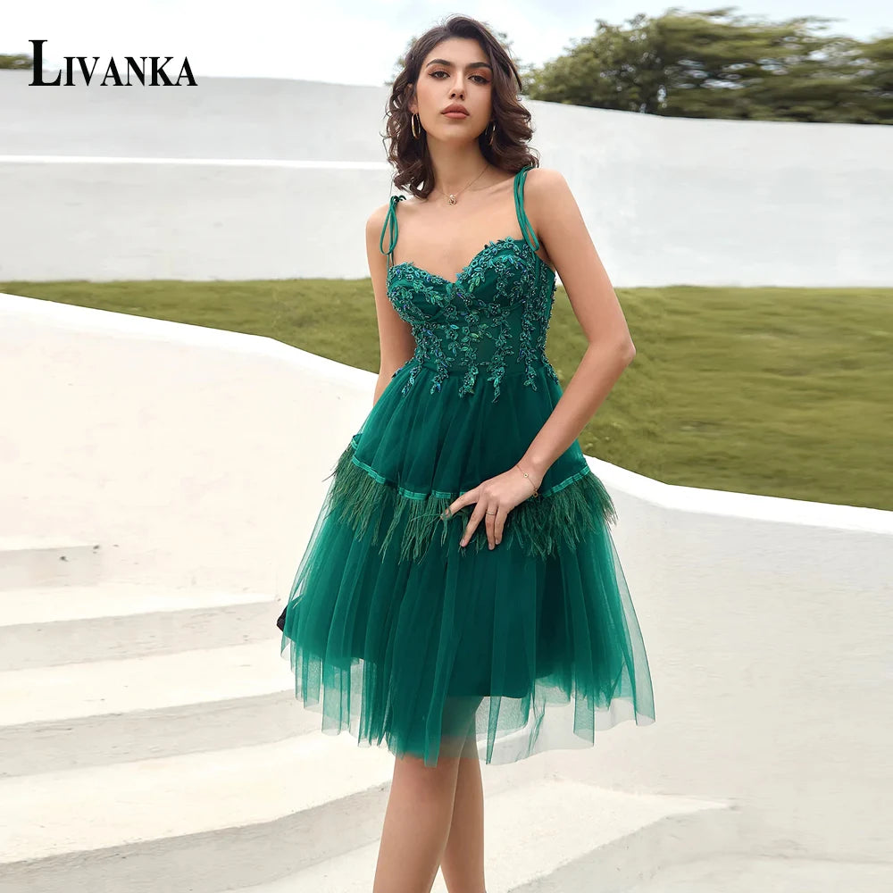LIVANKA  Fashionable Sheath Homecoming Dresses For Women Pearls Pleat Ruched Satin Vestidos De Festa Customized Plus Size