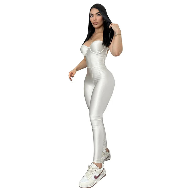 Black White Red Streetwear Tunics High Waist Overalls New Women Backless One Piece Jumpsuits Sexy Sleeveless Strapless Playsuits