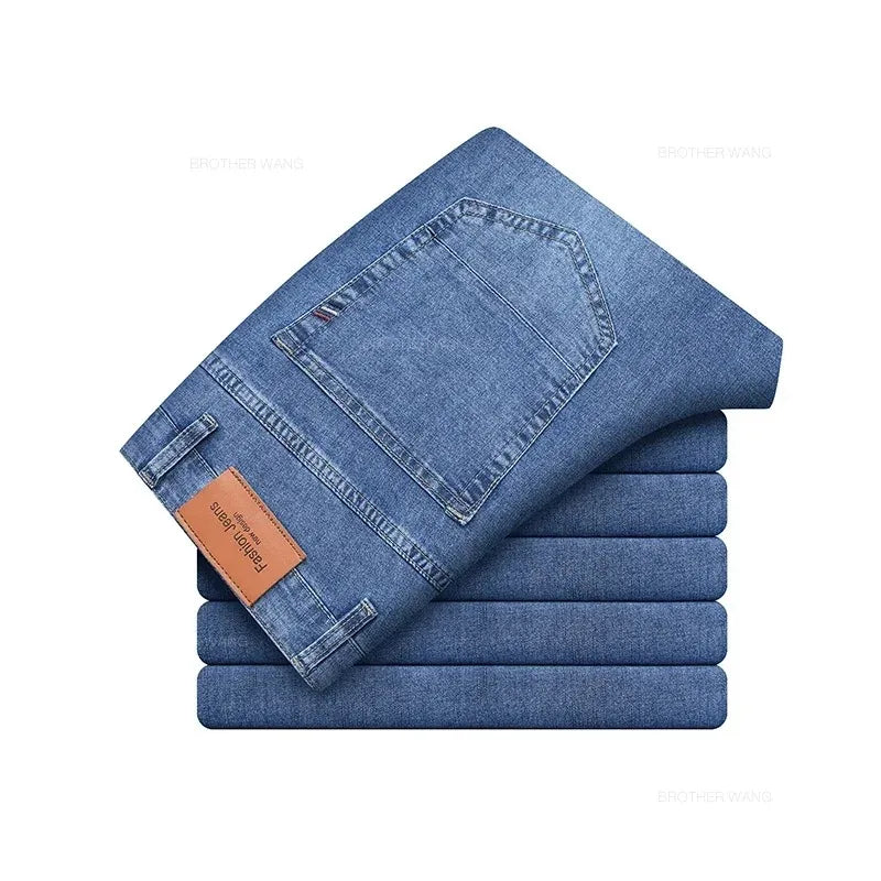 Sommer elastische Herrenjeans Mode Grau Bequeme Business Straight Stretch Baumwolle Casual Denim Hose Marke Männliche Dünne Hosen