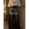 Summer Women's O Neck Print Long T-shirt + Mesh Skirt Fashion Casual Two-piece Set Elegant Women Clothes 2 Pieces Set For Woman
