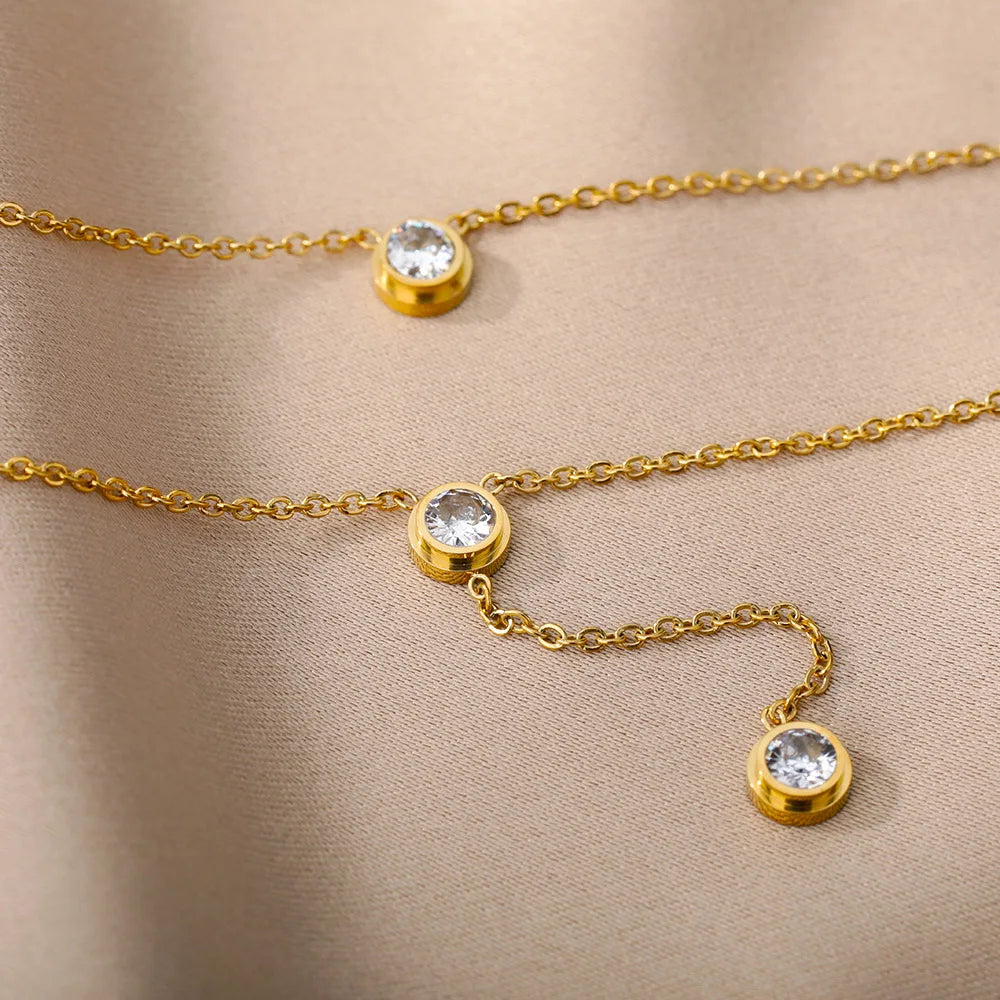 Double Layer Hollow Clavicle Chain Stainless Steel Necklace For Women Punk Hip-Hop Streetwear Jewelry Dropshipping