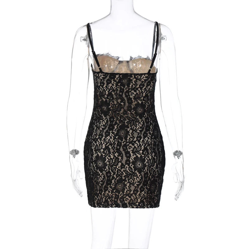 Dulzura Träger-Spitzen-Minikleid Patchwork Bodycon Party Elegante Club-Outfits Y2K Kleidung 2023 Sommer Damen Kleidung Dropshipping