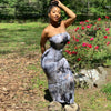 Spring/Summer Women's Colorful Tie Dye Print Off Shoulder Wrapped Chest Dress