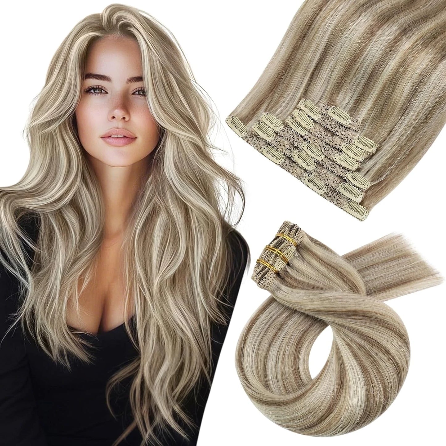 Full Shine Human Hair Extensions Clip in Hair Extensions Human Hair 7PCS 105G Double Weft Hair Extensions Human Hair For Woman