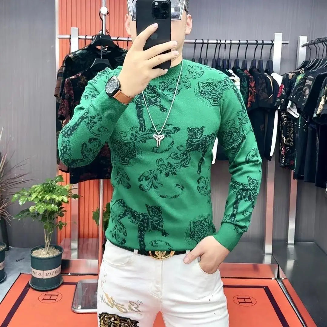 Herren-T-Shirt mit modischer Persönlichkeit, stilvoll und vielseitig, im Trend, Langarm-Herren-Base-Shirt, dicker Stil