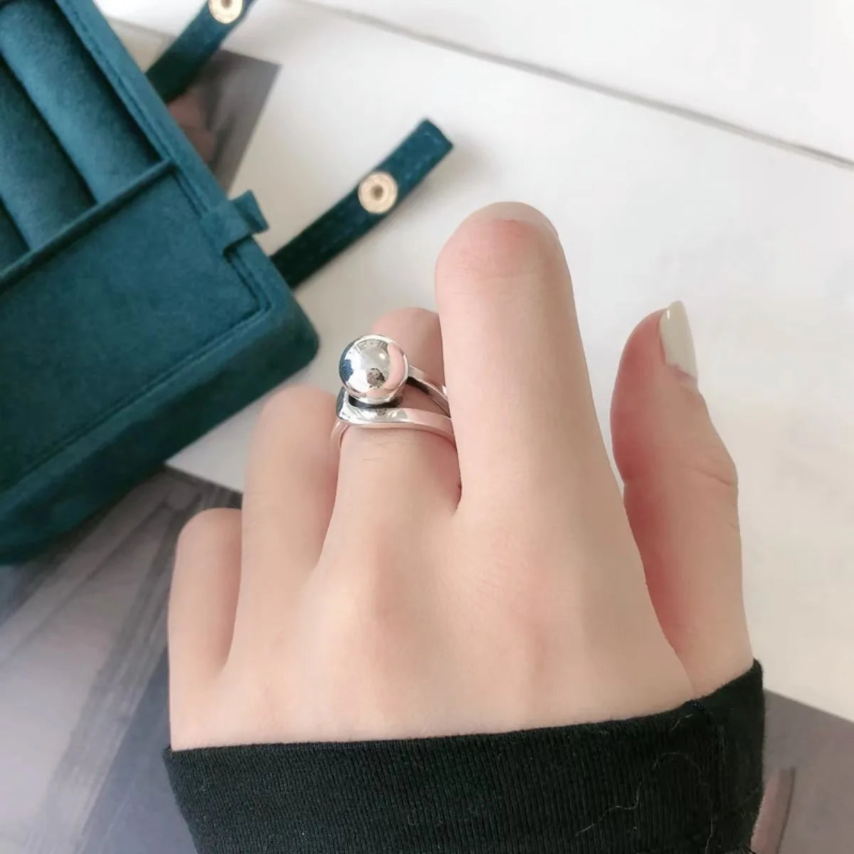 925 Sterling Silver Simple Ring For Women Fine Jewelry Finger Adjustable Open Vintage Big Ball Ring For Party Birthday Gift