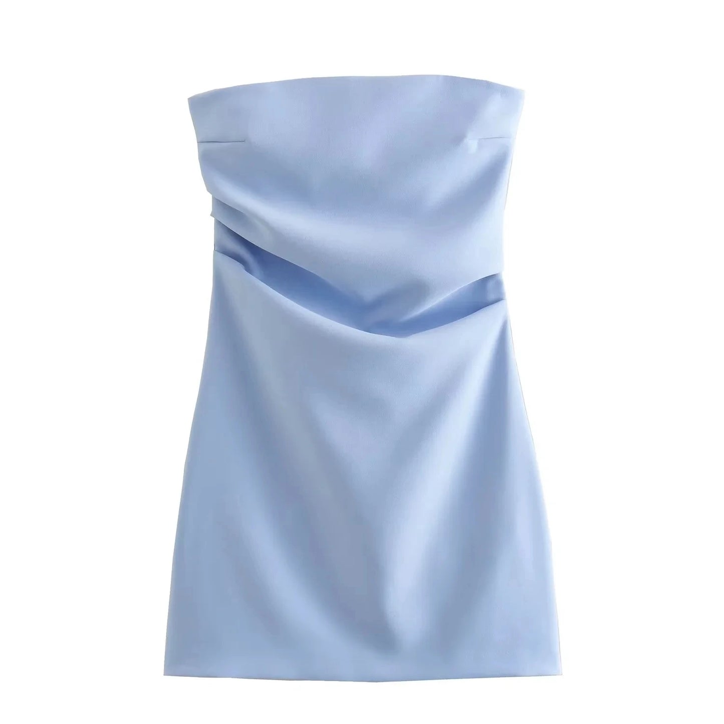 TRAF Damenkleid schulterfrei Korsett Kurze Kleider Gerafftes rückenfreies blaues schwarzes weißes Kleid Damen sexy Bodycon Partykleider