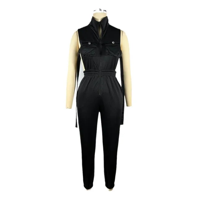 Jumpsuits für Damen 2024 Sommer Sexy Spicy Girl Seitenknopf Reißverschluss Ärmellos 4 Taschen Jumpsuit Streetwear Fashion Overalls