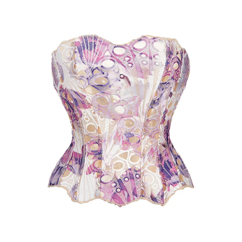 Hollow Out Corset Tops Irregular Hem Fishbone Underbust Top Slim Bandage Shapewear Bustier Korset Costumes Evening Party Corset