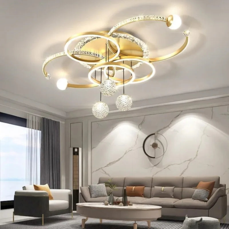 Moderne minimalistische LED-Deckenleuchte, personalisierte kreative Ring-Wohnzimmerleuchten, goldene Atmosphäre, Schlafzimmer-Arbeitszimmer-Kronleuchter
