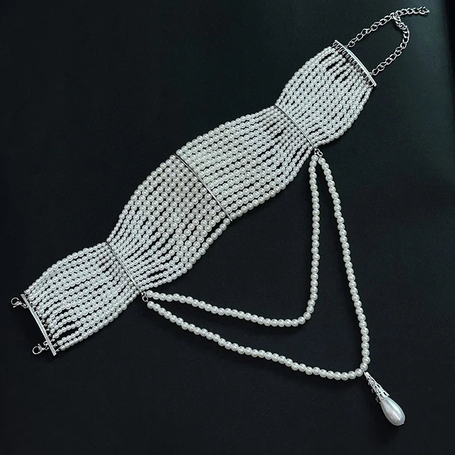 Vintage Handgemachte Mehrlagige Perlen Quasten Choker Halskette