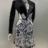 2024 Luxus Diamanten Quasten Sexy Cut-Out Gekerbte Schwarze Minikleid Damen Abendparty Vestido Feiern Club Party Outfit