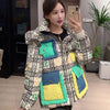 2023 Europäische Station Winter Neue Daunenjacke Damen Warm Mode Kurze Farb-Patchwork Graffiti dicke Weiße Entendaunenjacke