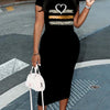 Summer heart-shaped print short sleeved women's sexy dress Casual Round Neck Pullover Dress Solid Color