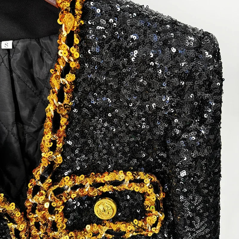 Fashion 2024 Designer Women's Gold Chains Sequined Jacket Coat Outfit Spring